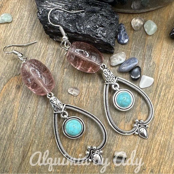 Ultra long chunky ametrine turquoise dangle earrings - Picture 1 of 1
